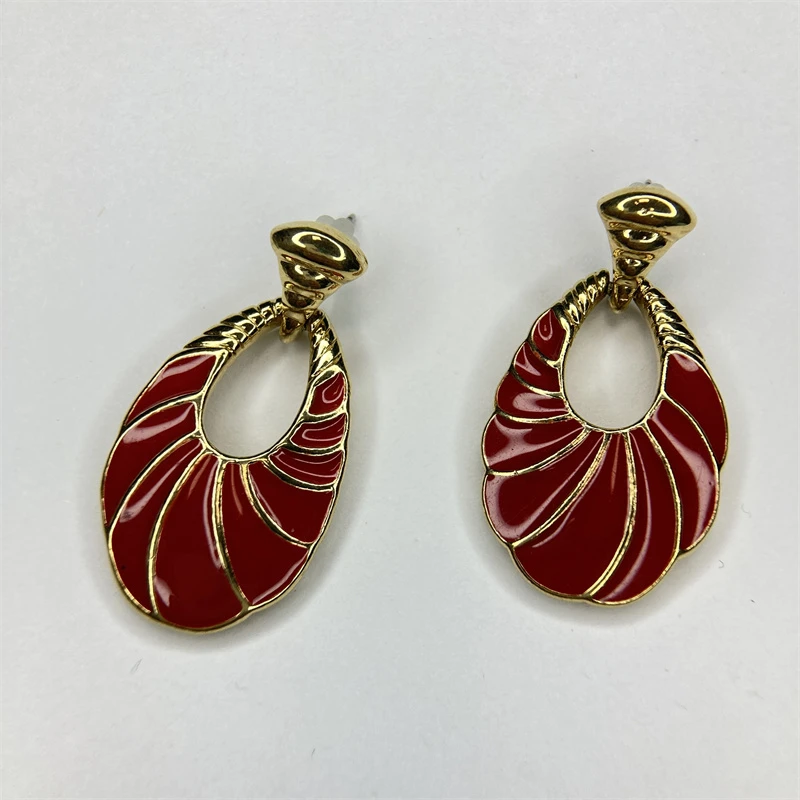合金耳饰 trifari红色珐琅环扣耳环1-1【2070102-008】