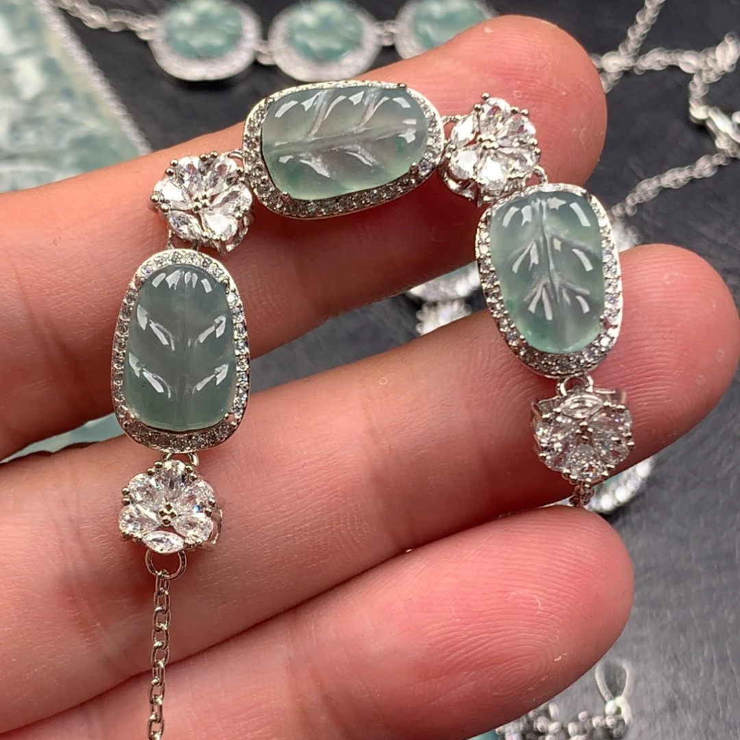 翡翠未镶嵌颈饰叶子手链