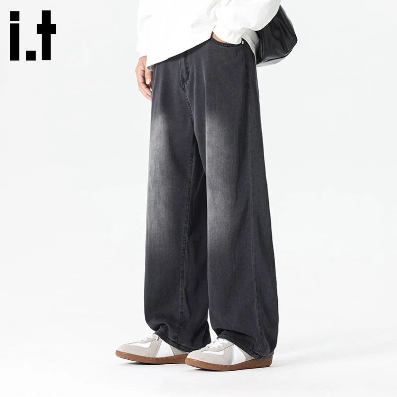 i.t:CHOCOOLATE黑灰色牛仔裤男士2025秋冬季新款美式阔腿休闲裤子