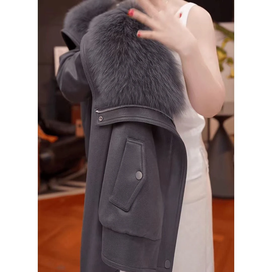 SHALLDOER【墨色雅韵】欧货大毛领保暖棉服女冬季新年战袍设计外套