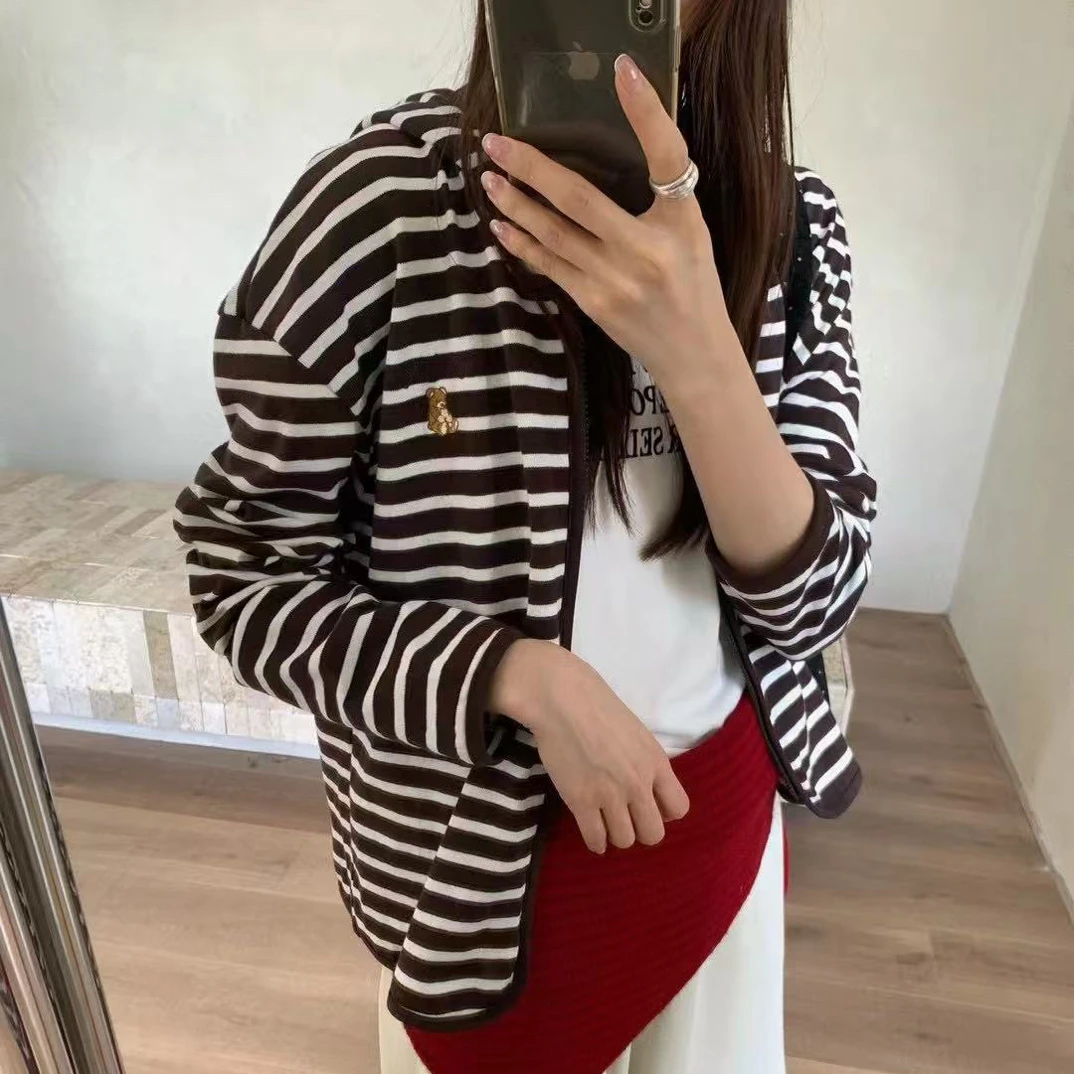 anna@152046 韩系休闲条纹刺绣卡通针织开衫 10-29