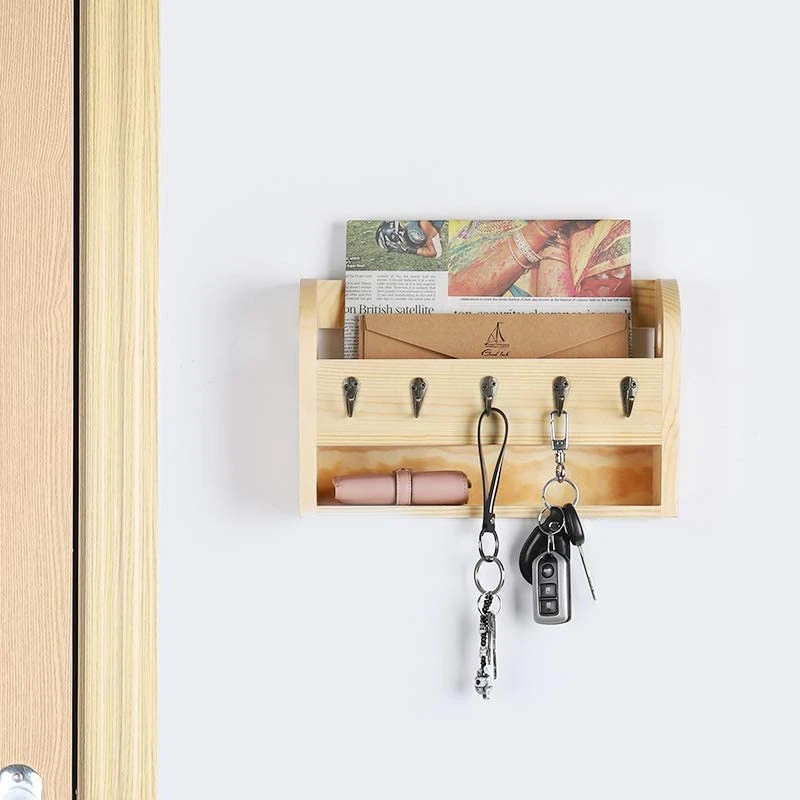 松木墙上置物架壁挂式收纳房间卧室书房钥匙挂钩墙面整理 HK13-32