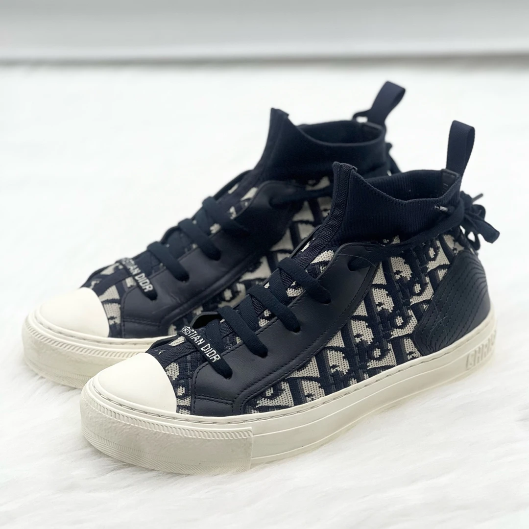 99新 DIOR/迪奥 深蓝老花拼皮帆布鞋 37码 公价9k ca023
