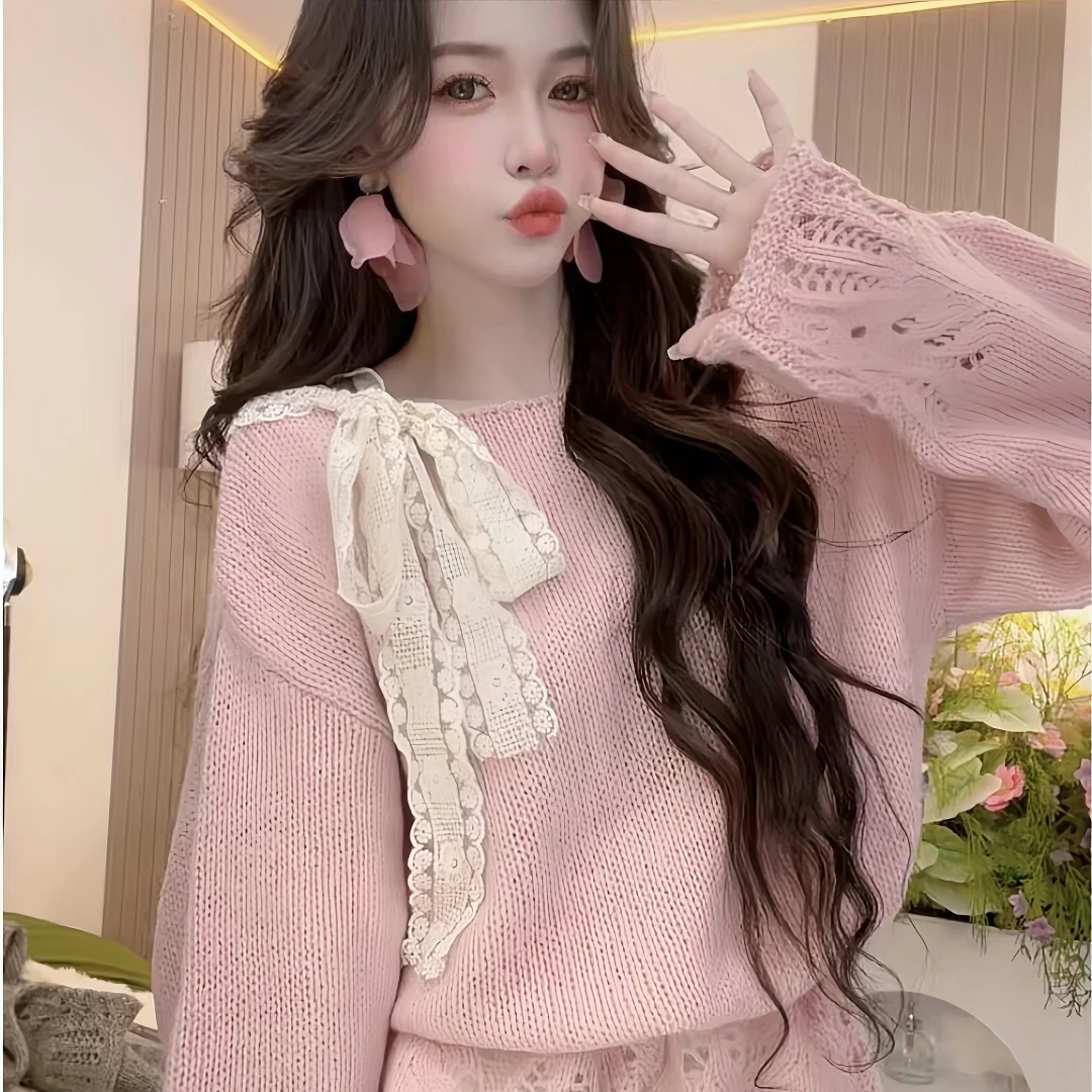 慵懒风镂空长袖针织衫女2025秋季新款宽松显瘦百搭设计感小众上衣