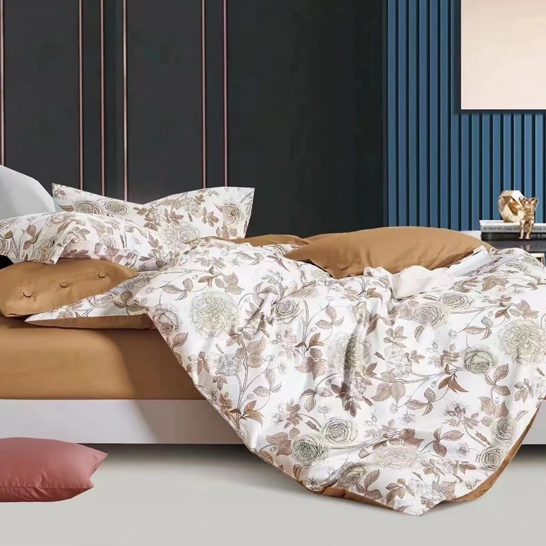 C5245高端全棉80S四件套 洛霖-咖 200*230轻奢床上用品标准四件套