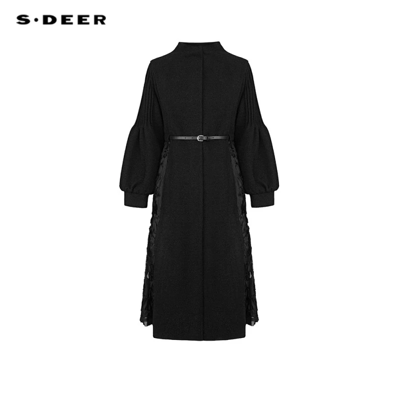 S·DEER【送腰带】圣迪奥女装立领收腰肌理压褶长款羽绒服气质外套