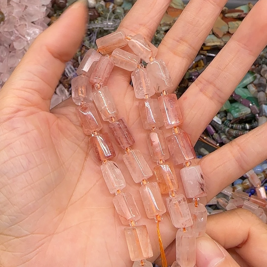 玛瑙/玉髓合金珠宝半成品红胶花7mm桶珠一条