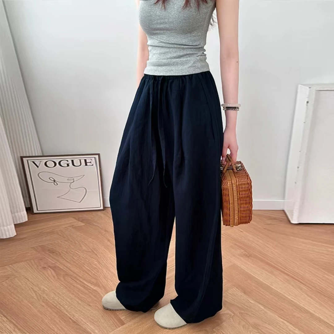 【专柜品质+运费险】天丝亚麻夏季时尚百搭抽绳松紧腰弯刀裤休闲裤