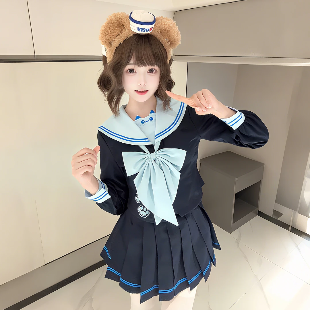 【茶茶酱】甜美学院风jk制服女高颜值设计感收腰衬衫纯色短裙套装