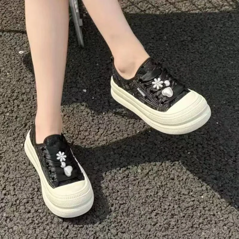 5003皮女鞋夏季新款网面透气圆头厚底休闲板鞋蕾丝学生鞋K4