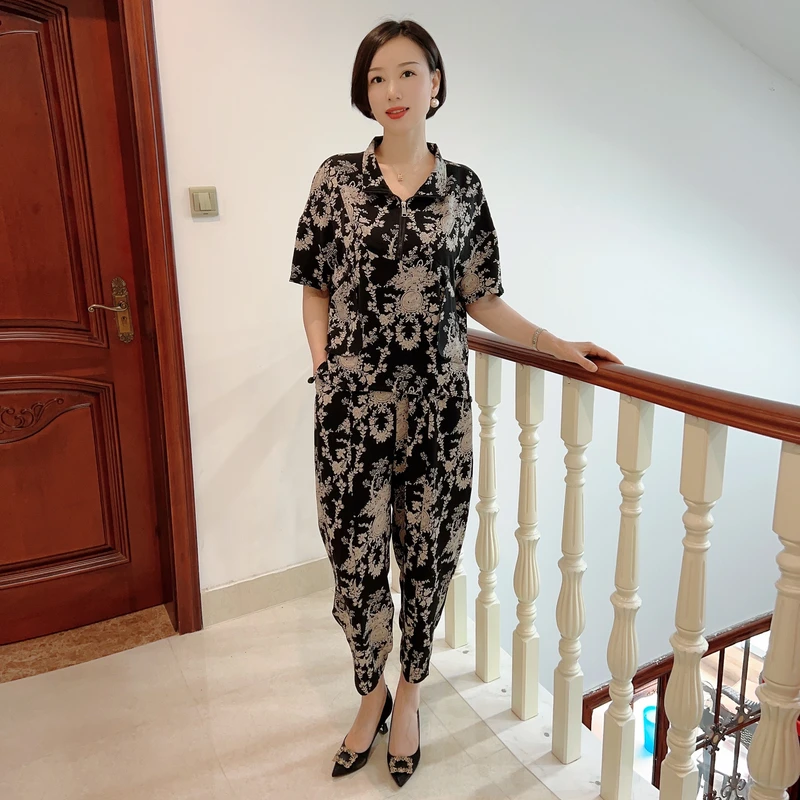 20111夏季碎花网红时尚休闲气质显瘦大码套裤