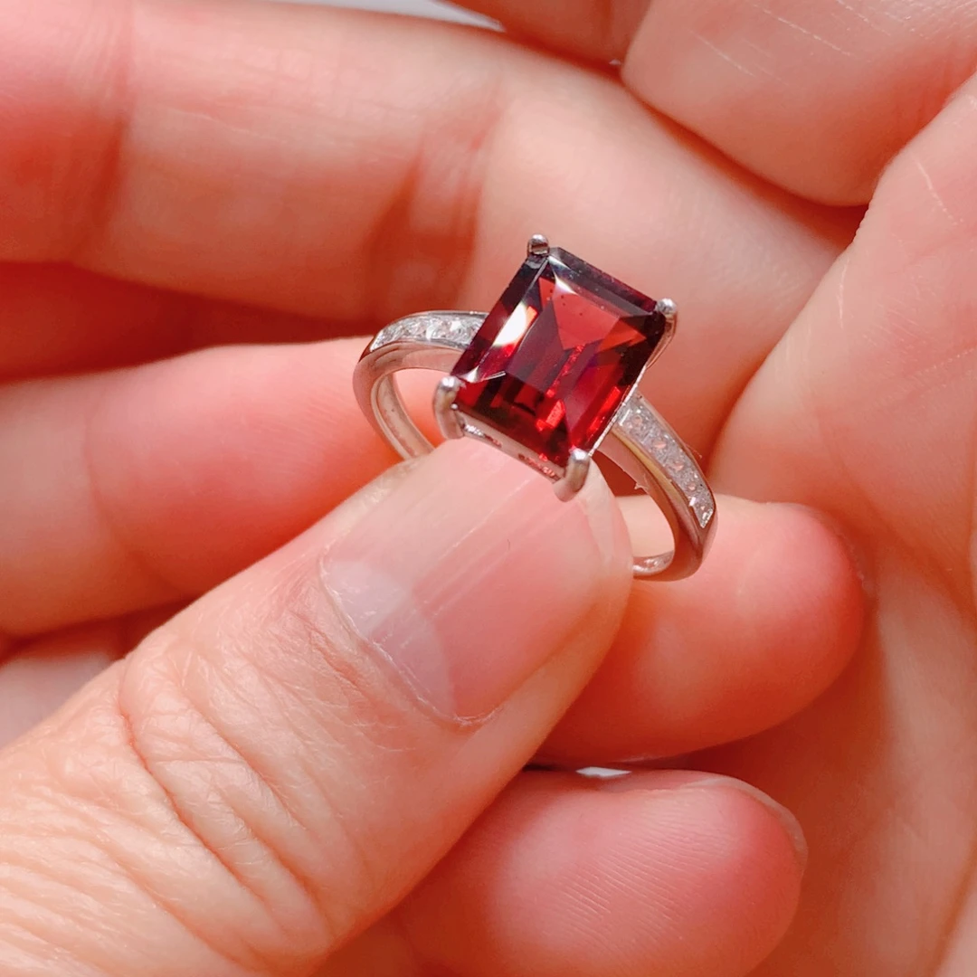 石榴石戒指银S925镶嵌