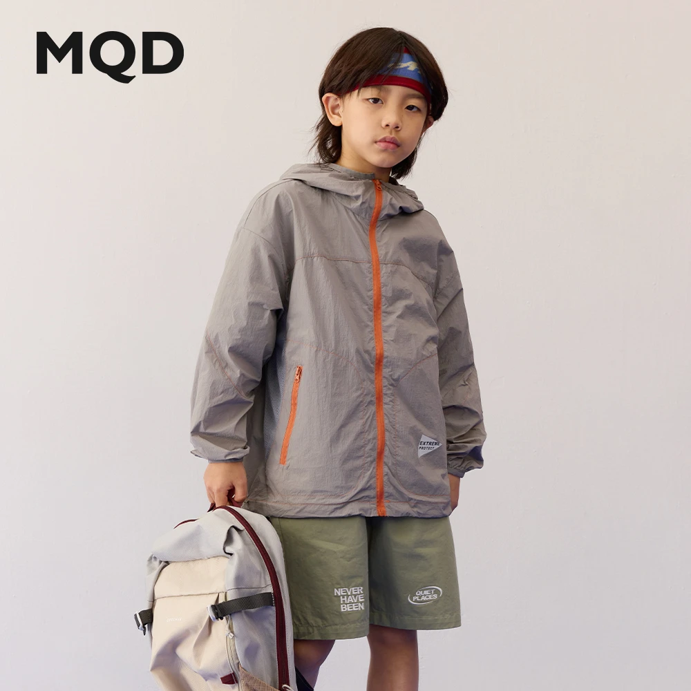 MQD男童防紫外线连帽防晒服透气春夏季儿童中大童速干外套宽松