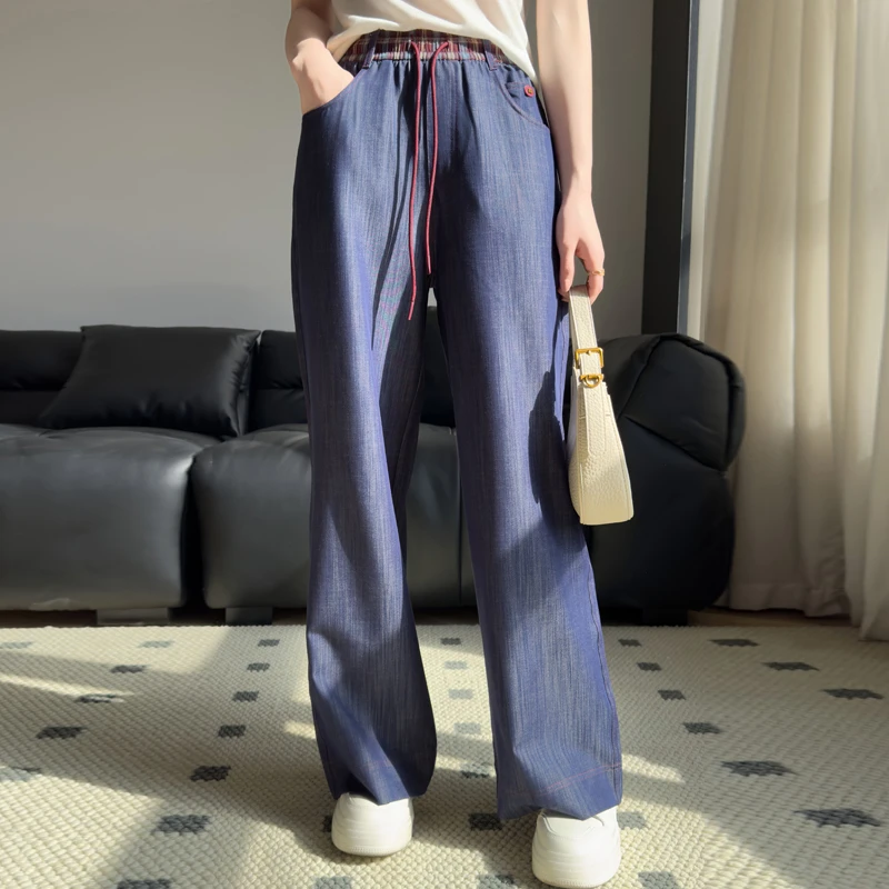 松弛氛围感！天丝莱赛尔光泽感高腰设计感垂顺直筒牛仔裤