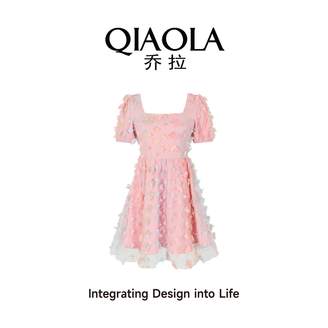 QIAOLA/乔拉【粉奈千蝶】夏季立体蝴蝶A版轻奢减龄连衣裙预售