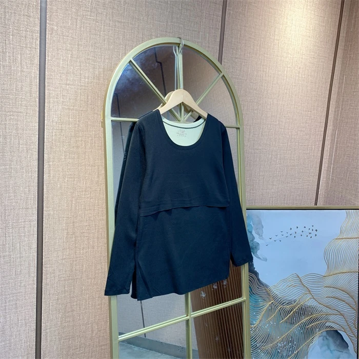 O257黑色孕妇德绒哺乳上衣  L90-130XL140XXL150