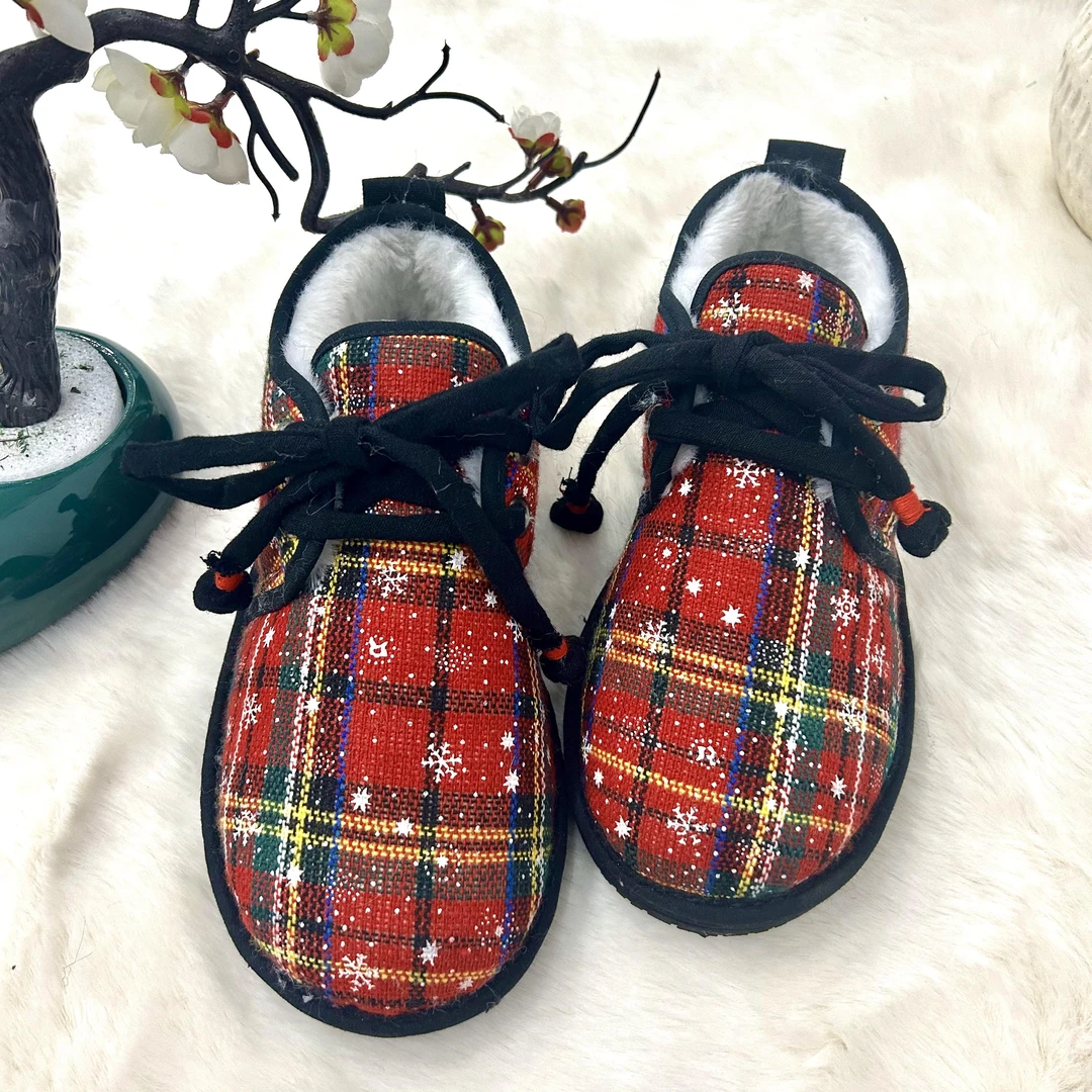 【圣诞-低帮系带毛毛款】手工布鞋千层底布鞋保暖保暖时尚