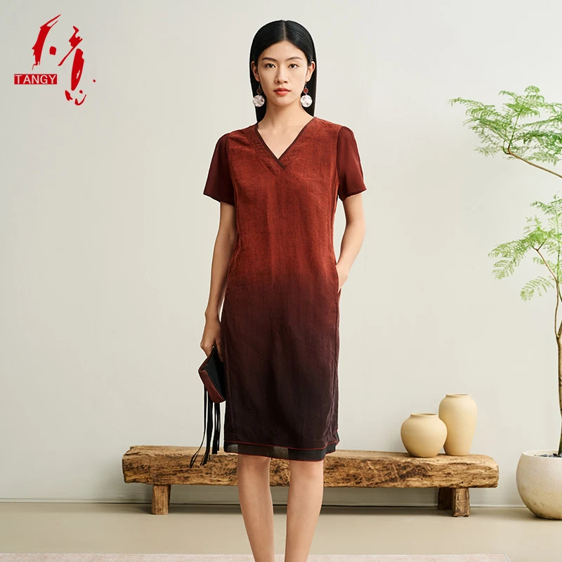TANGY/天意2025夏季新款欧若新中式渐变复古女士连衣裙2252866