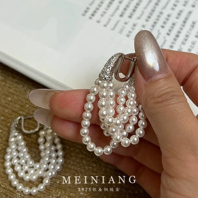 铜合金耳饰 高级感气质珍珠流苏耳环复古小众耳钉女2025珍珠耳环