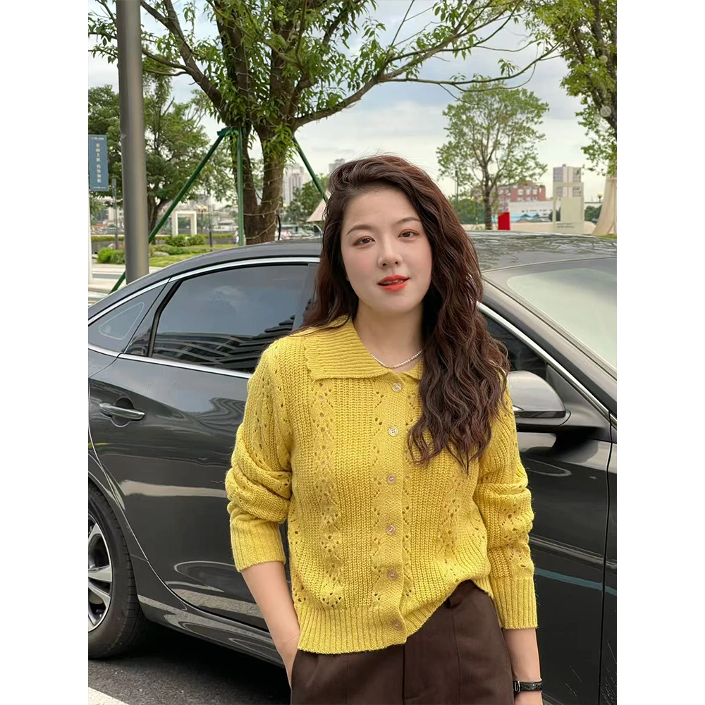 WenWen小个子韩版2025早秋新款时尚百搭镂空针织开衫显瘦上衣4290