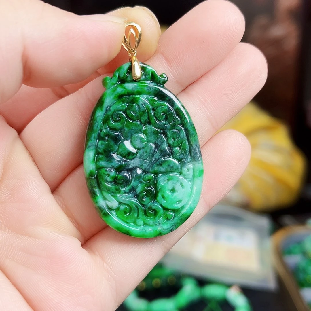 翡翠颈饰18K金镶嵌多样性发货吊坠