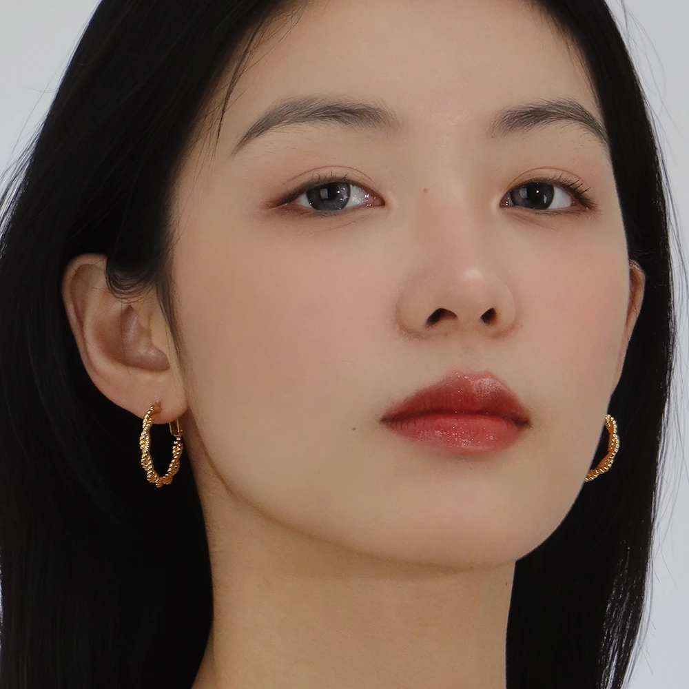 925银耳饰 金色轻奢欧美女耳环气质百搭耳饰编织圈圈耳圈ins风