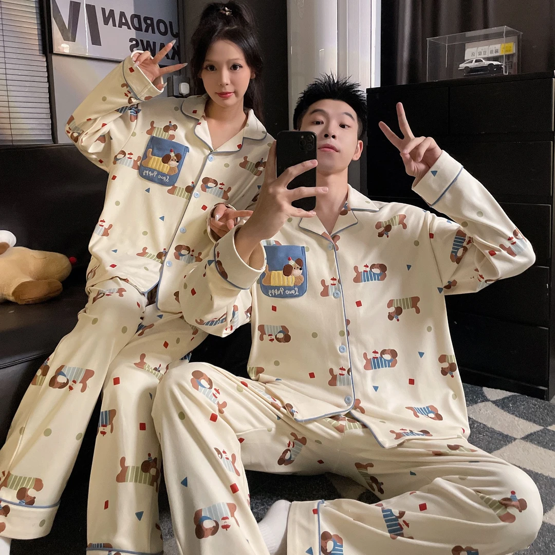 德绒海岛绒卡通情侣睡衣女秋冬季高级感春秋款男士韩版长袖家居服