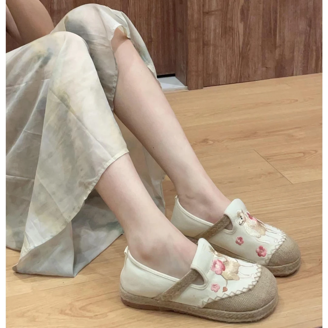 【小鹿】老北京春夏新款女款小鹿小众款包头女外穿圆头牛筋底布鞋