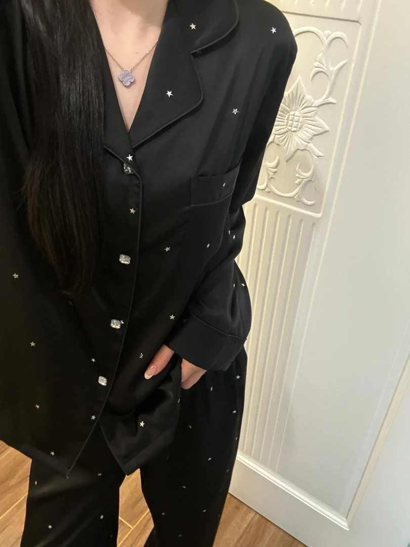 星星冰丝睡衣女款新款春秋季长袖奢华高级感可外穿简约家居服套装