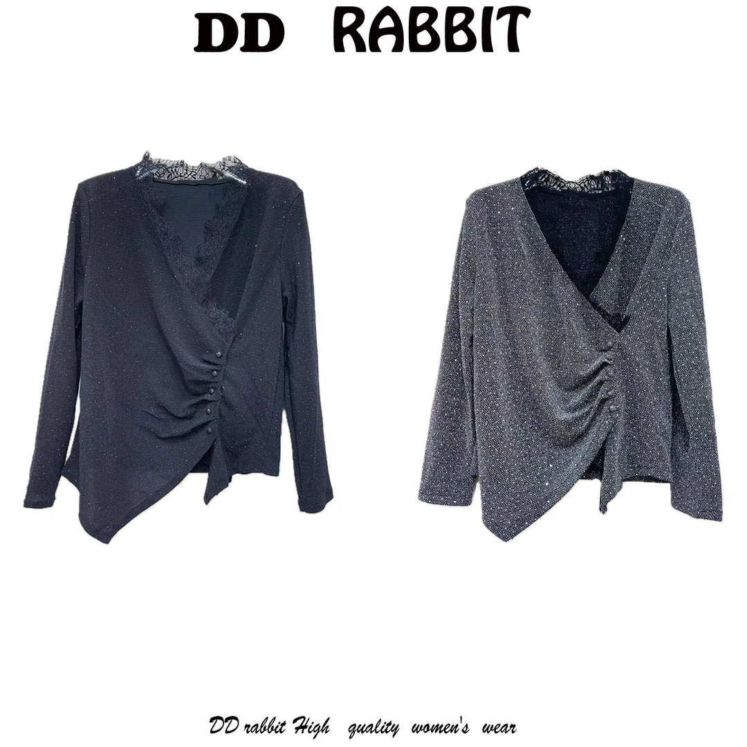 朵朵兔【氪金】新款大码女装长袖打底气质显瘦蕾丝设计感法式轻奢