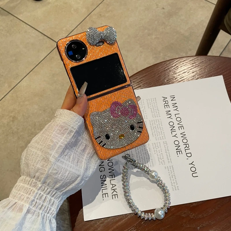 适用华为vivoxflip手机壳电镀分体橙色鳄鱼纹vivoxflip保护壳潮流