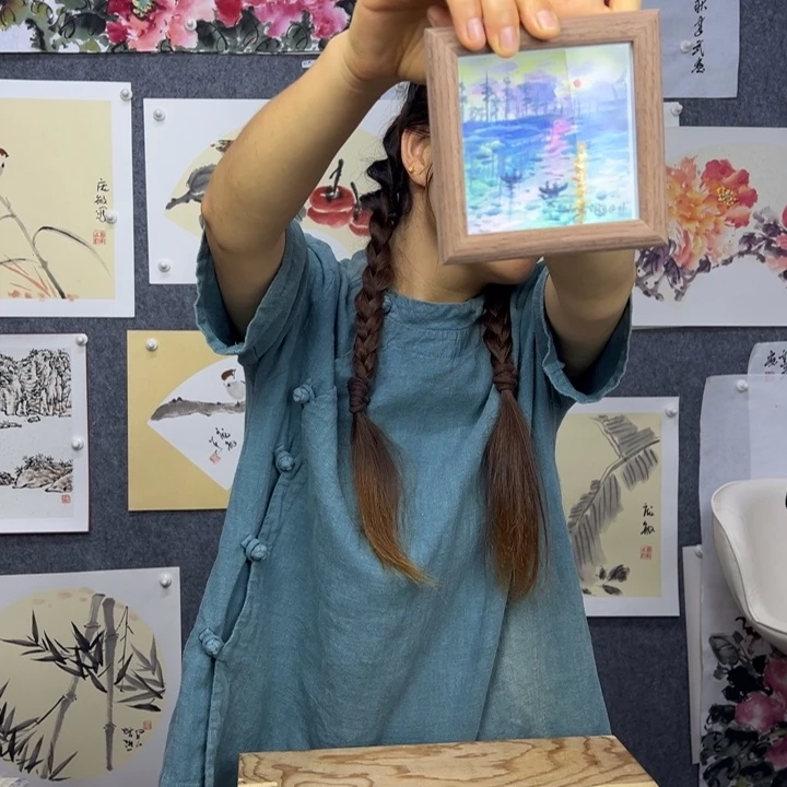 丙烯画手绘日出印象带框