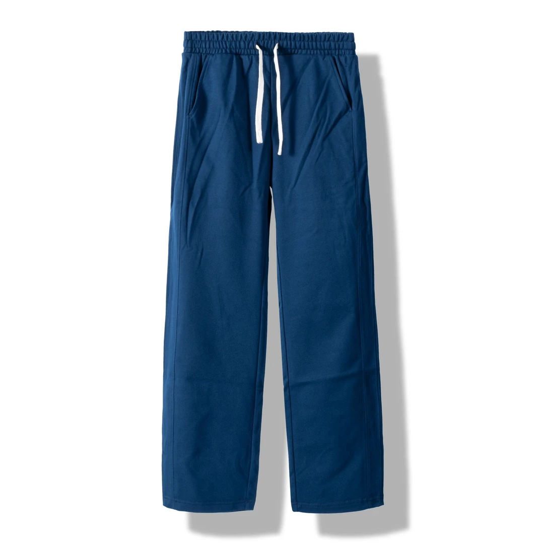 简约藏蓝色100%纯棉毛圈男女同穿休闲直筒裤