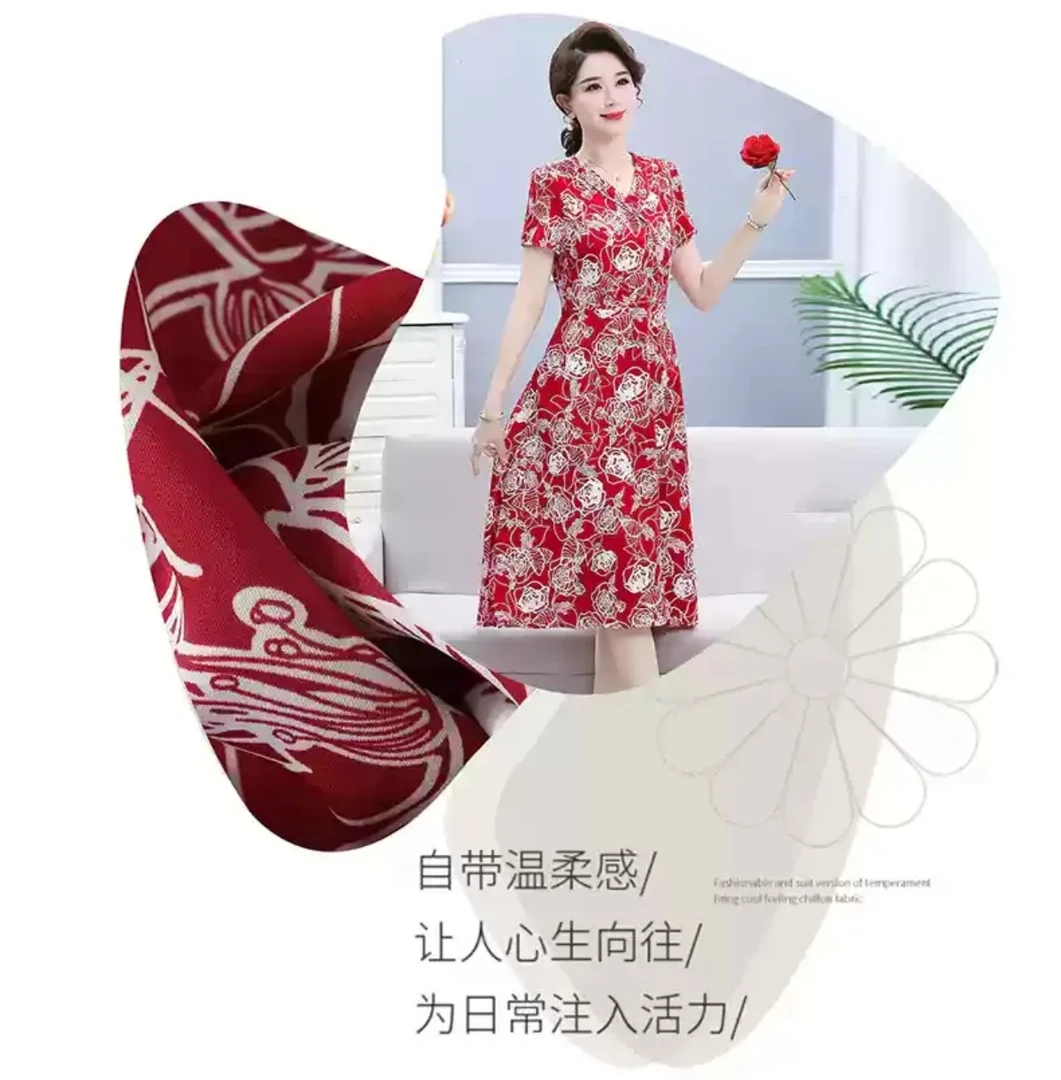 C71夏季高档裙子洋气妈妈装上新优雅知性色彩款连衣裙
