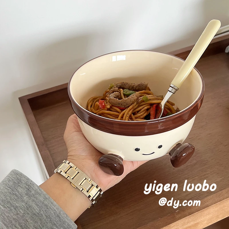 可爱釉下彩胖脚丫陶瓷嗦粉汤面碗家用高颜值沙拉碗宿舍创意泡面碗