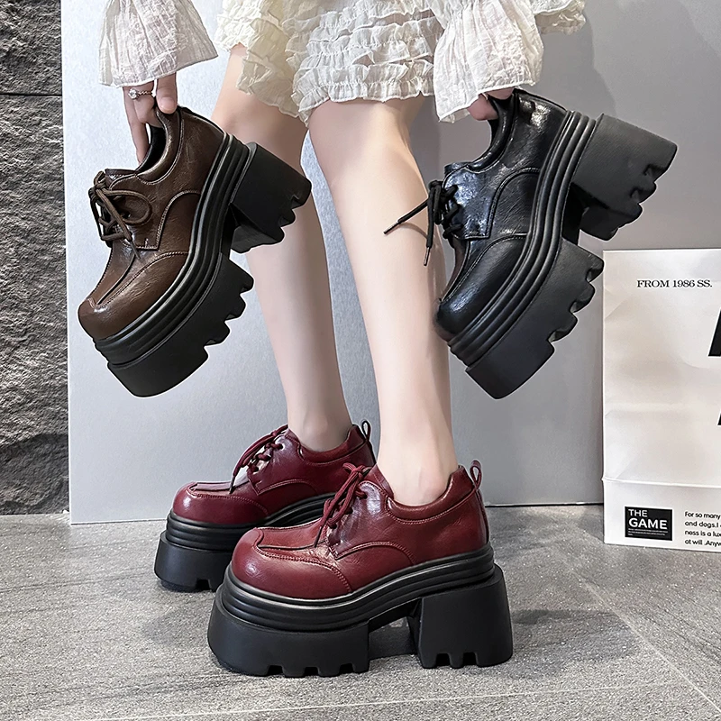 复古小圆头超高跟小皮鞋女2025秋冬新款英伦风jk增高厚底乐福鞋子