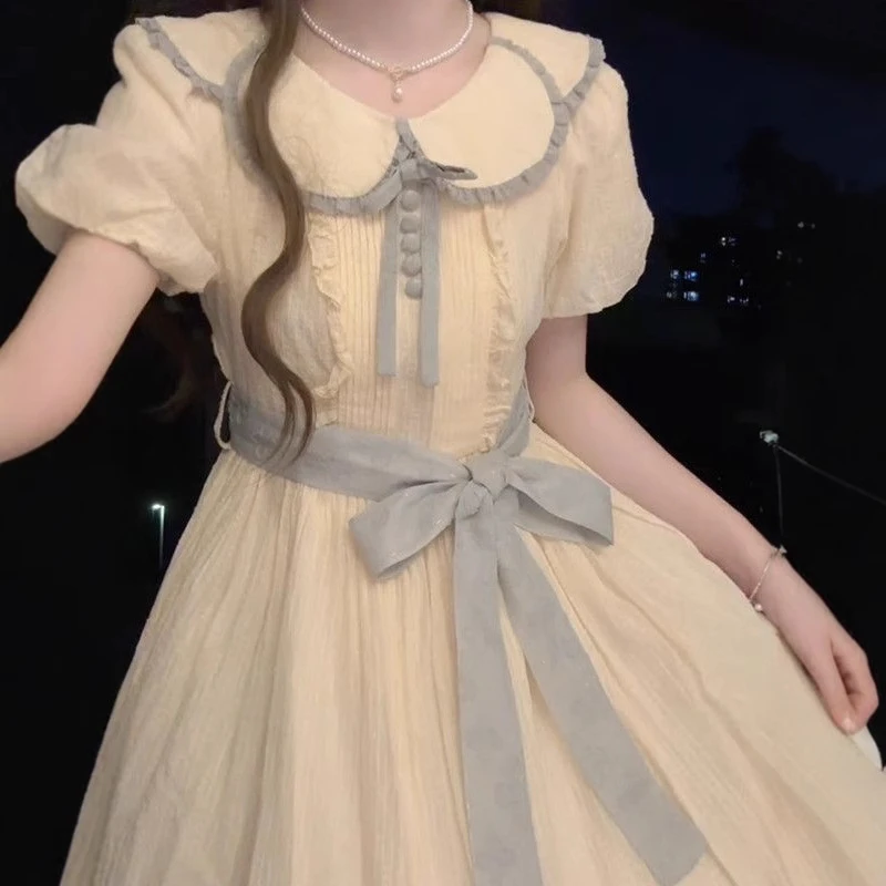 14周岁及以上公主裙子连衣裙仙气夏季日常新款甜美蕾丝蝴蝶结女童