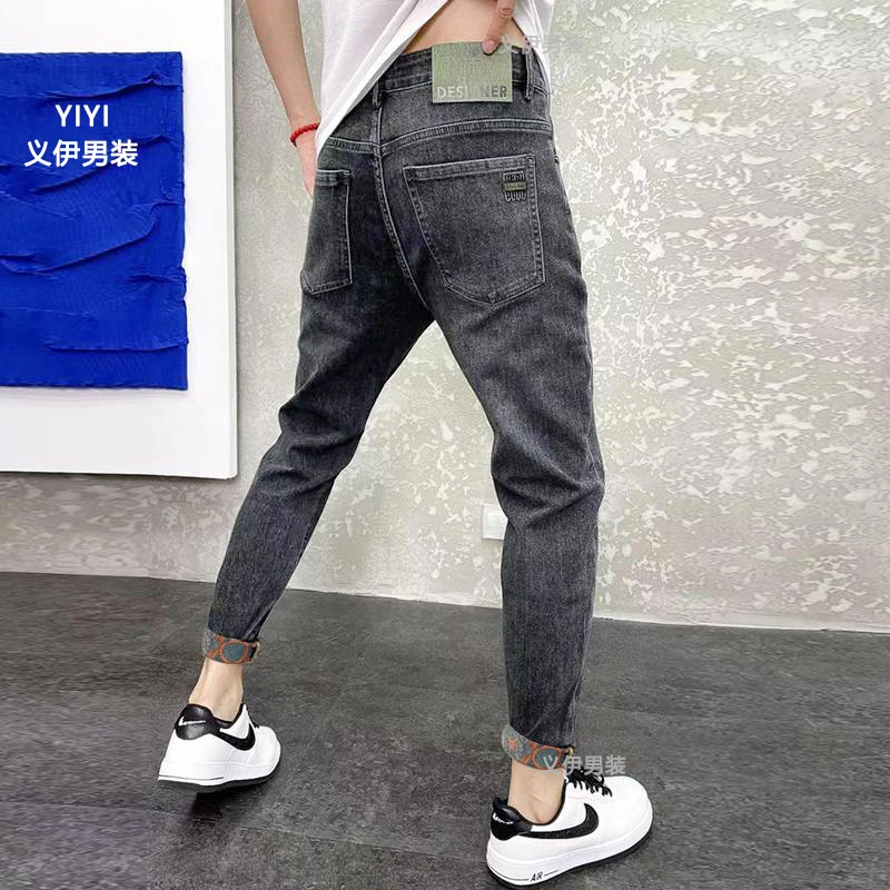 修身小直筒牛仔裤男款春夏季2025新款弹力高端刺绣潮流印花长裤子