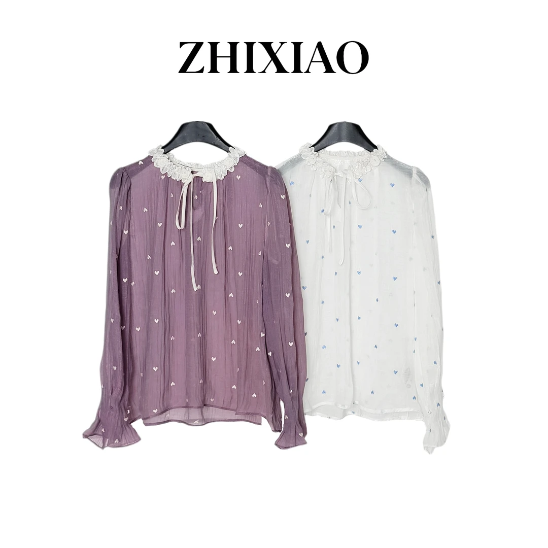 【ZHIXIAO】夏季新款：爱心刺绣长袖衬衣17709