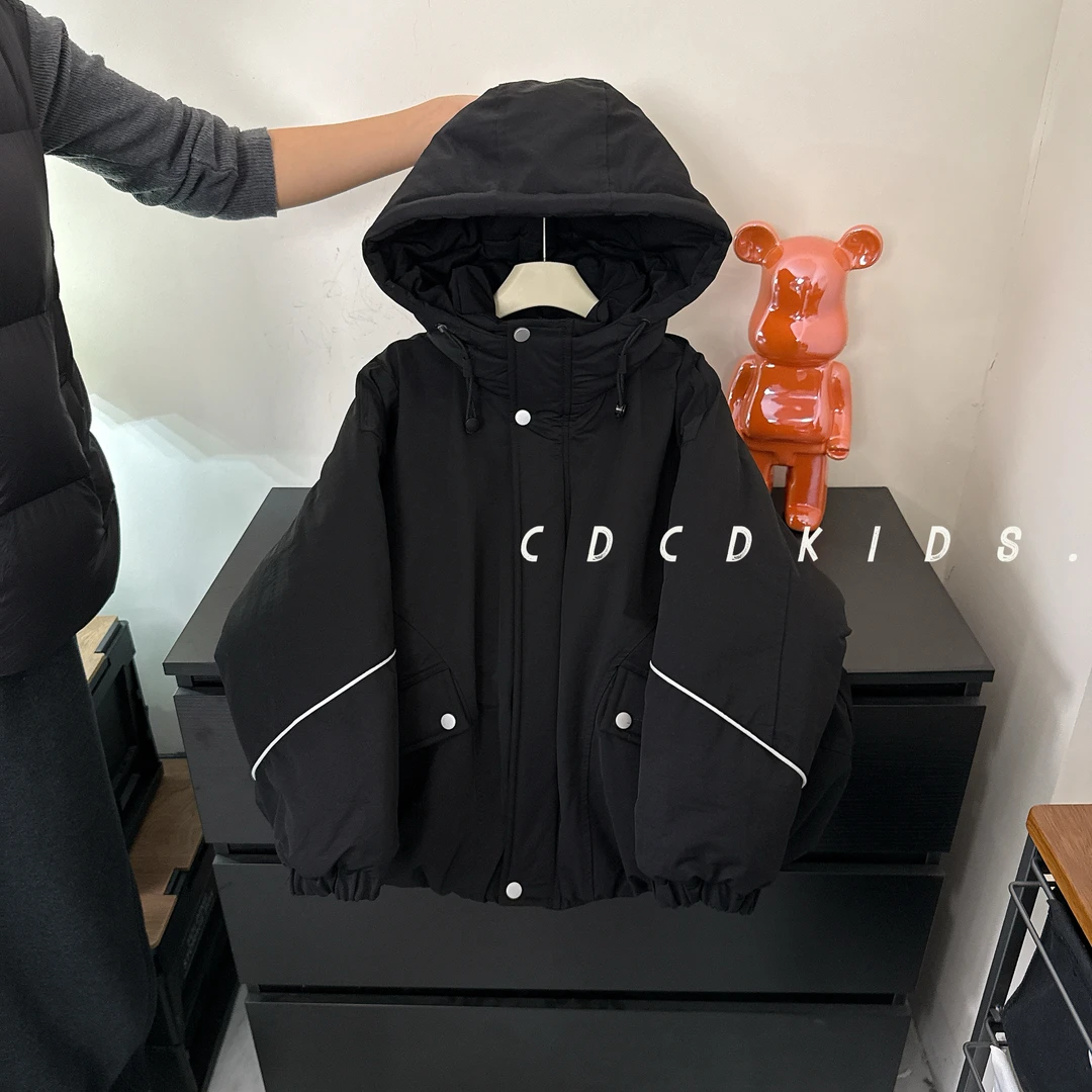 川度25704儿童连帽棉衣冬季加厚棉服男女童百搭宽松拼接大童上衣