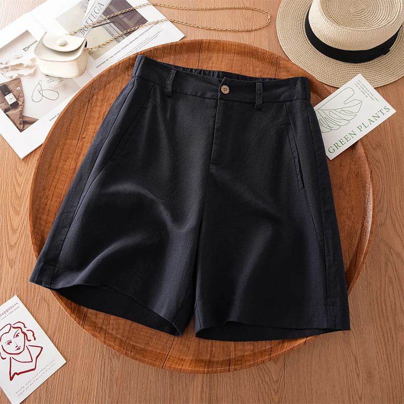 天丝亚麻料阔腿A字短裤女平纹025新款夏季薄款休闲裤凉凉裤五分裤