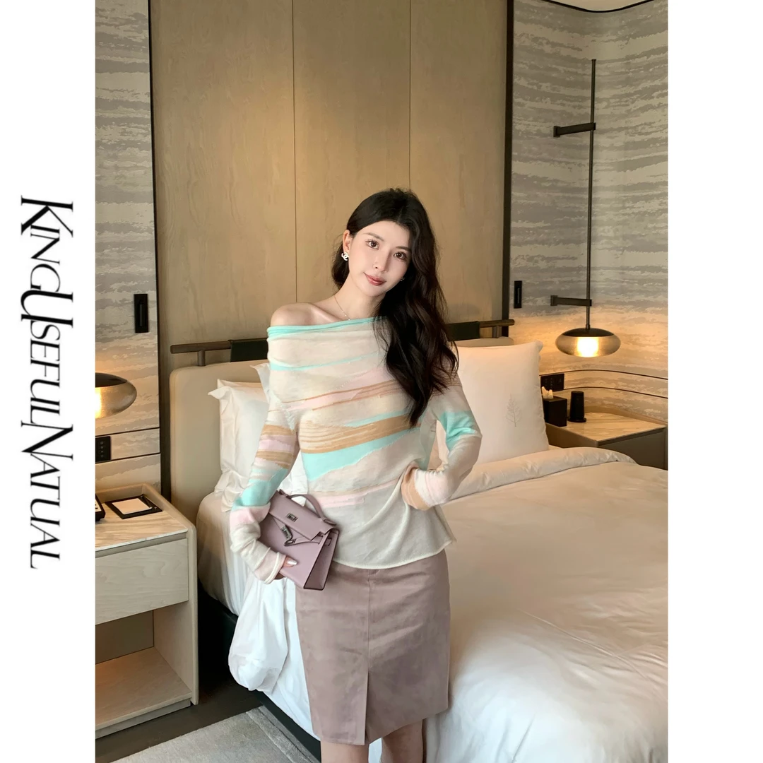 KUN【橘子海】手绘艺术感 马卡龙色系超细羊毛彩色氛围早秋罩衫上衣