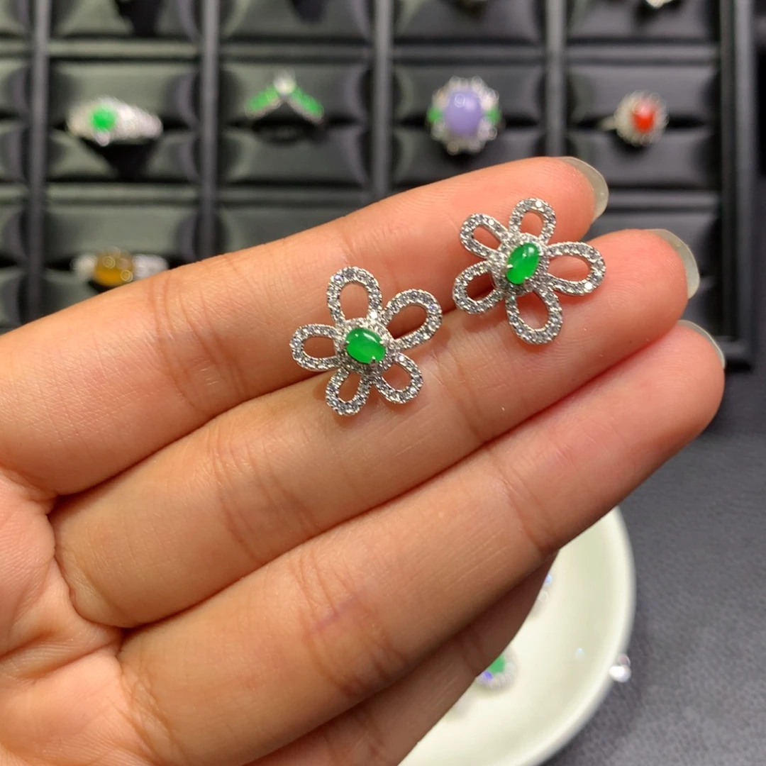 翡翠银S925镶嵌耳饰