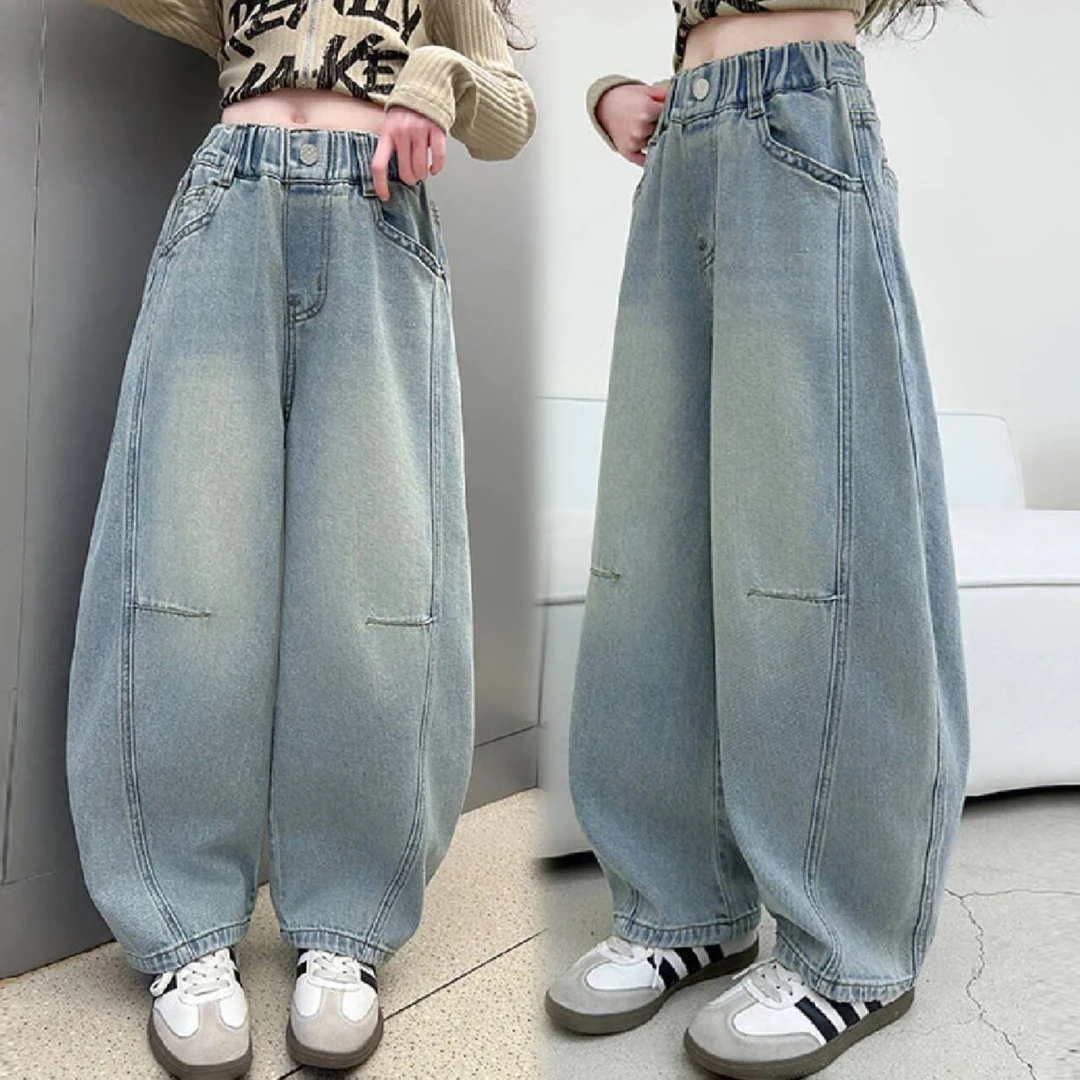 女童春秋裤子2025新款儿童牛仔裤宽松女孩大童春季洋气弯刀阔腿裤