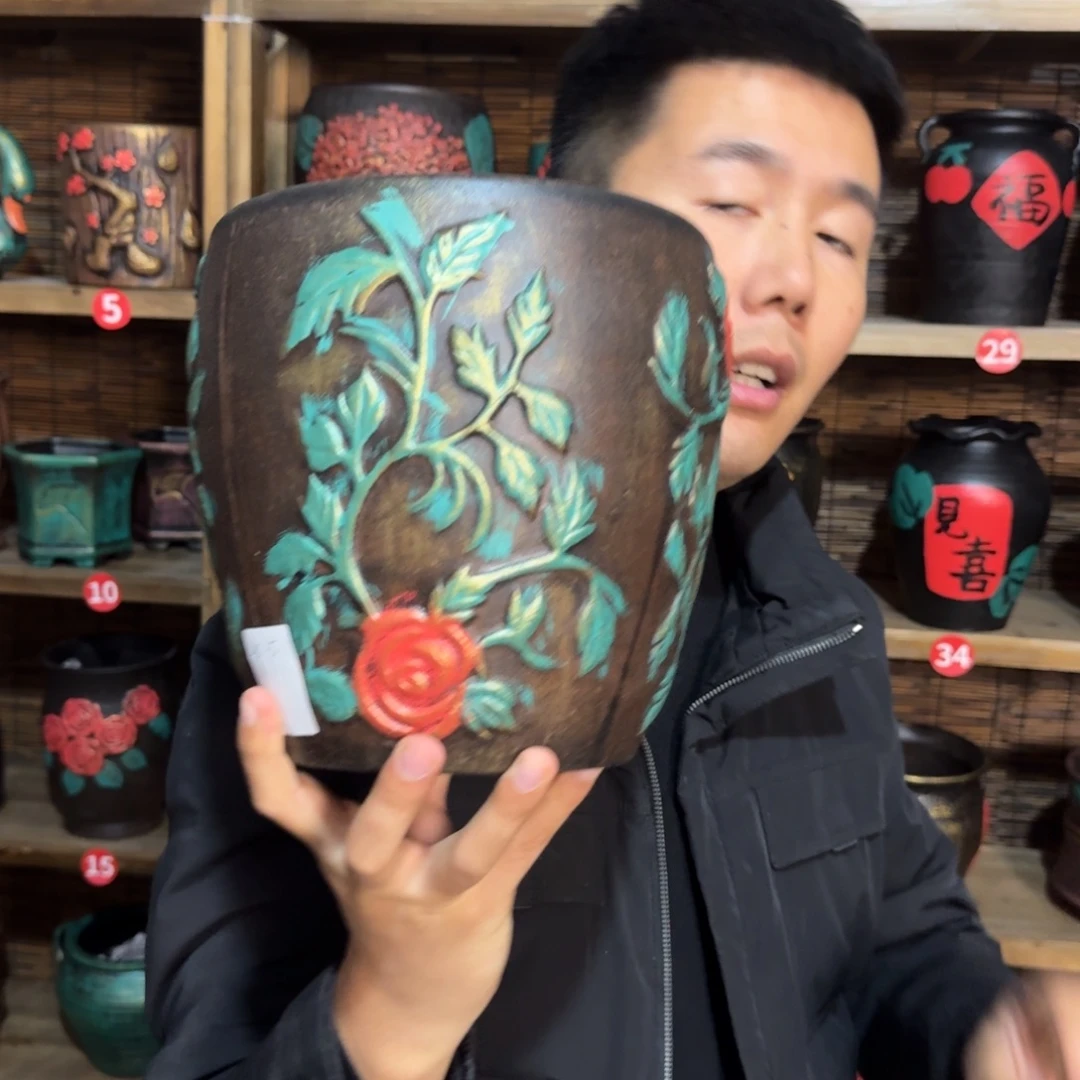 带孔高端浮雕花盆炸炸炸