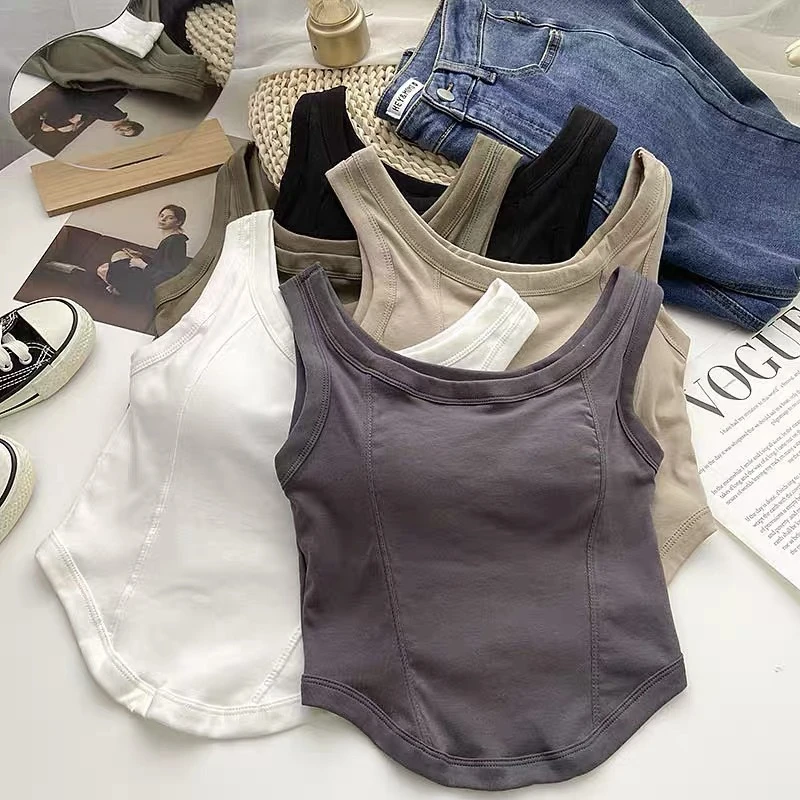 美背文胸吊带上衣螺纹鱼骨辣妹吊带女带胸垫背心无缝显瘦内搭内衣