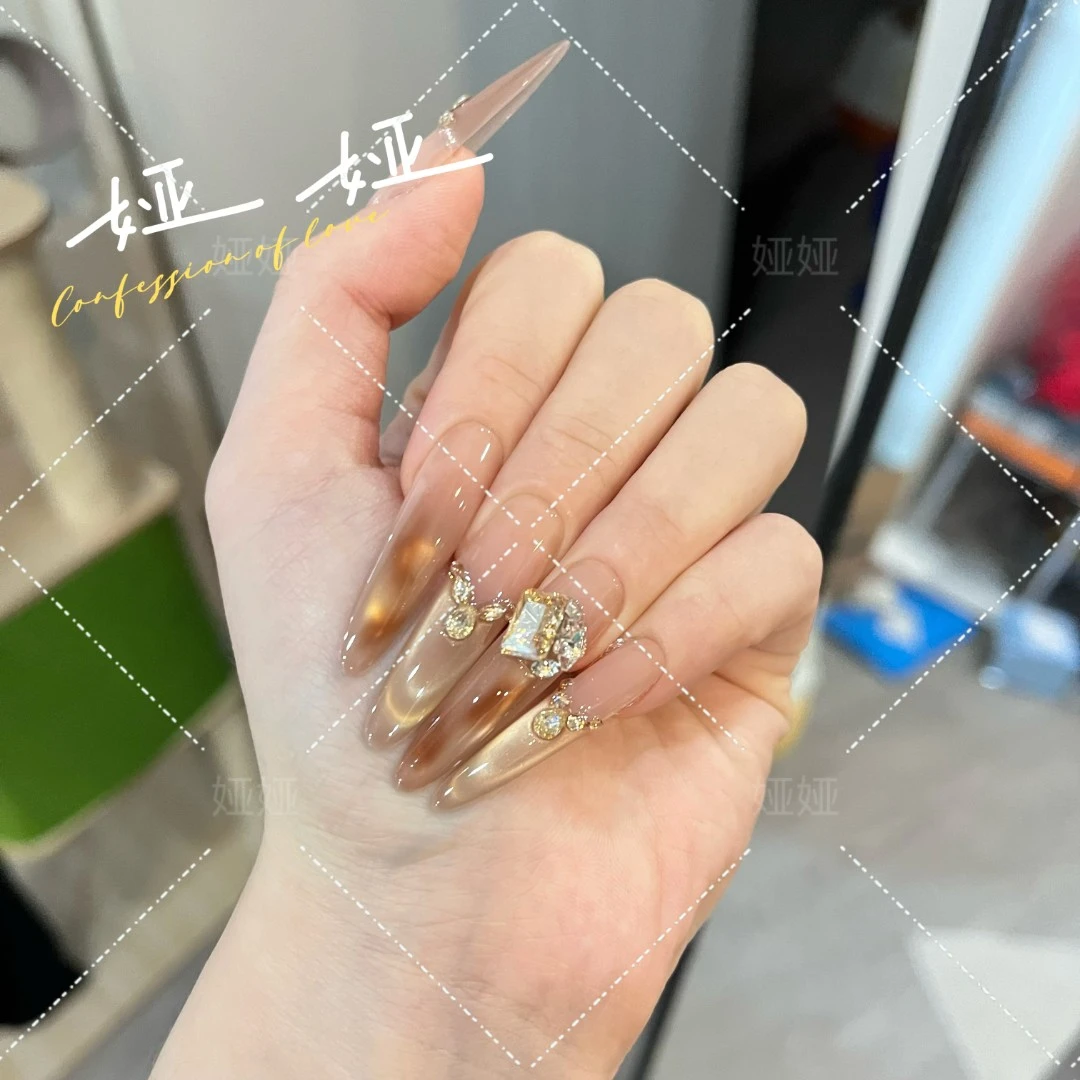 【琥珀凝霜】高品爆款纯手工穿戴甲绵密猫眼高级美甲贴