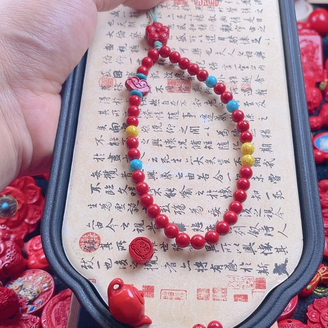 阿***四天然辰砂含辰砂工艺品花花换虎头，去两个珠子，加把把壶