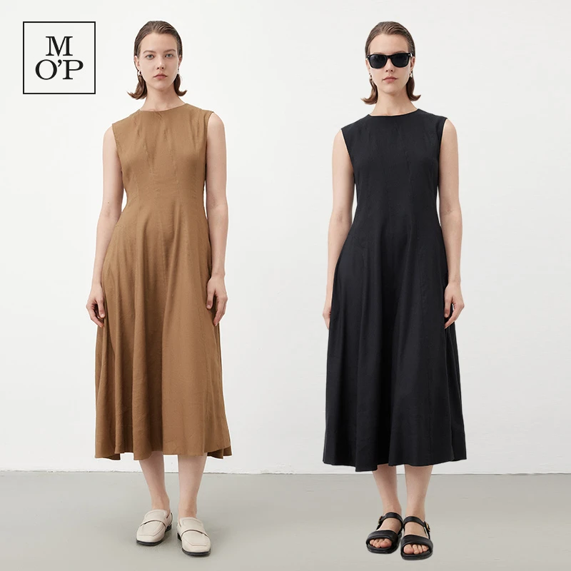Marc O'Polo/MOP欧若风夏季无袖圆领气质收腰显瘦亚麻连衣裙休闲