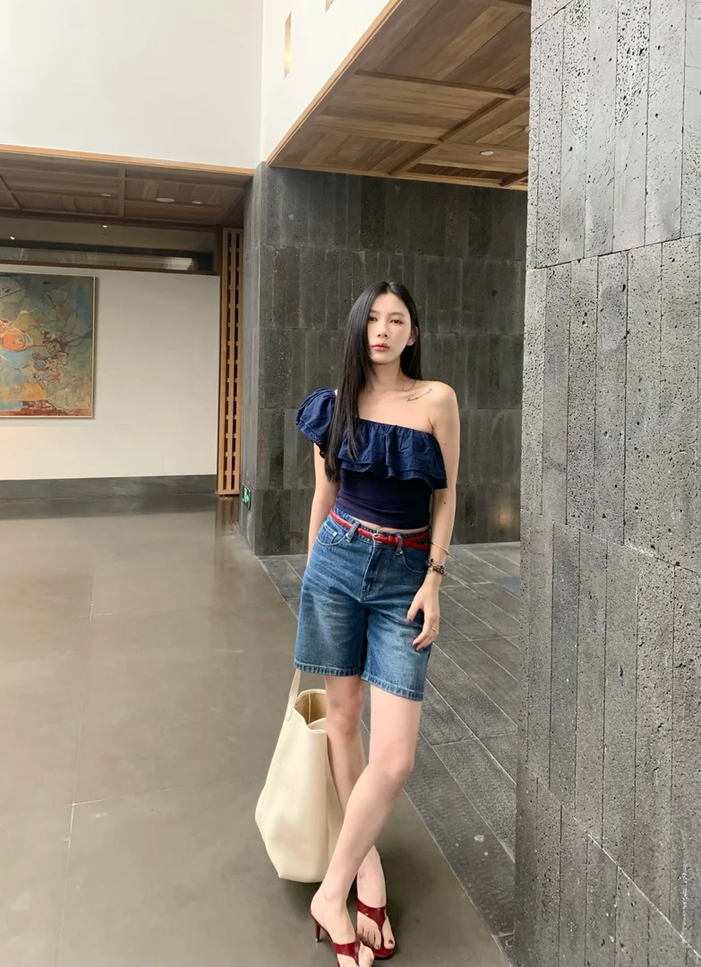 70不是七十【朋克少女】春夏通勤休闲百搭复古重工牛仔洗水五分中裤